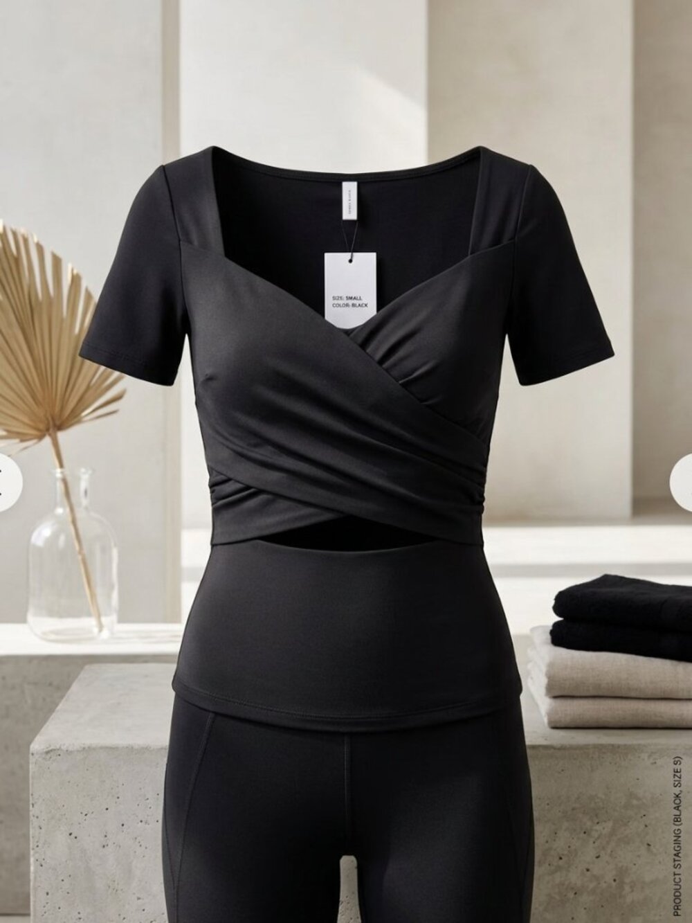 NWT Girlfriend Collective Marla Black Wrap Top Size Small